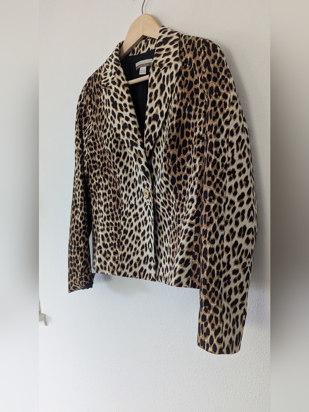 Leopard Print Women's Blazer Jacket - Brown/Black - Picture 3 of 7